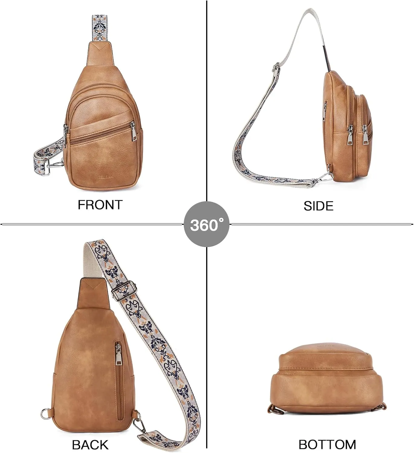 Telena Sling Bag for Women Crossbody Bags Purse for Women Vegan Leather Fanny Pack with Adjustable Strap