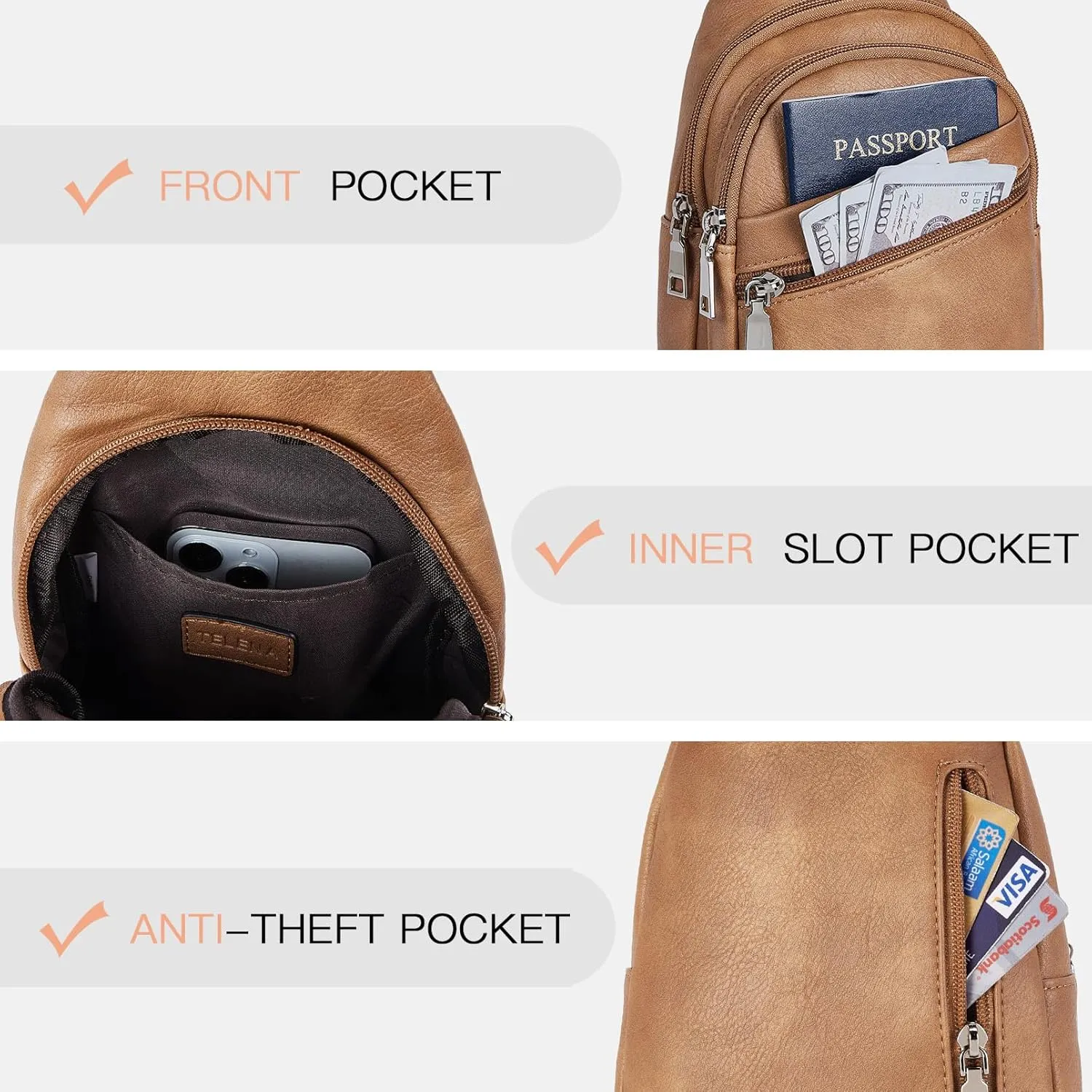 Telena Sling Bag for Women Crossbody Bags Purse for Women Vegan Leather Fanny Pack with Adjustable Strap