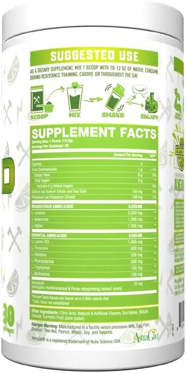 The Grind Essential Amino Acids, Branched Chain Amino Acids, 30 Servings (Sour Electric Lime)