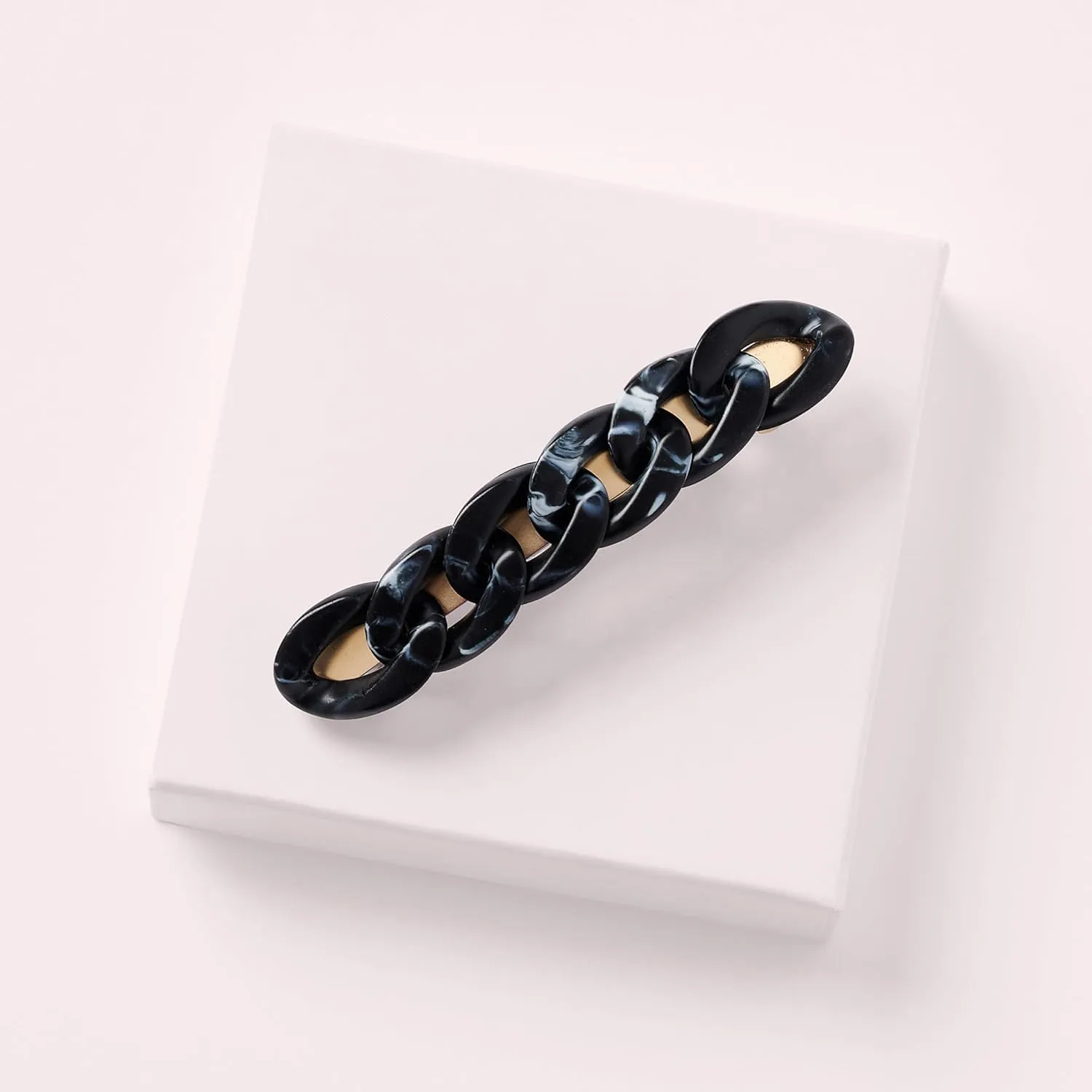 The Hair Edit Marble Link Baguette - Large Black Marble Chain Link Barrette