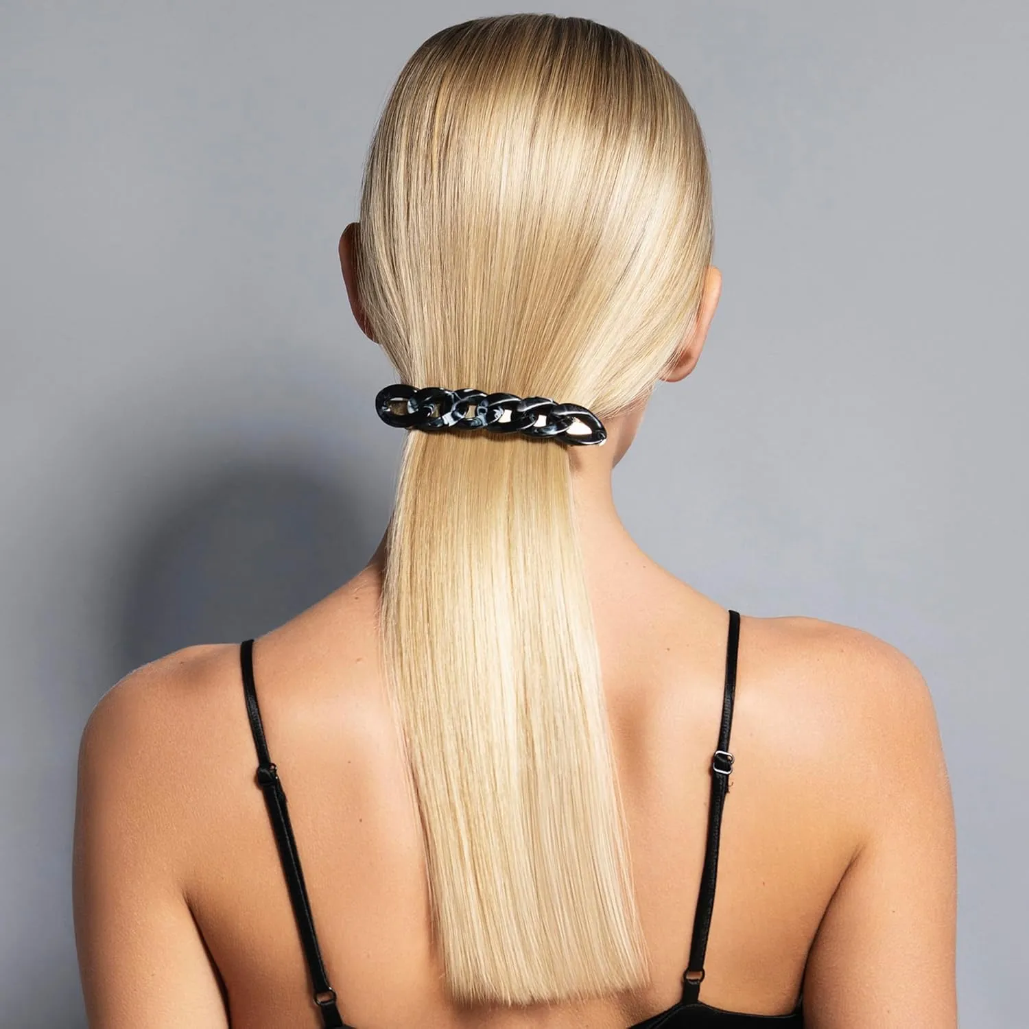 The Hair Edit Marble Link Baguette - Large Black Marble Chain Link Barrette