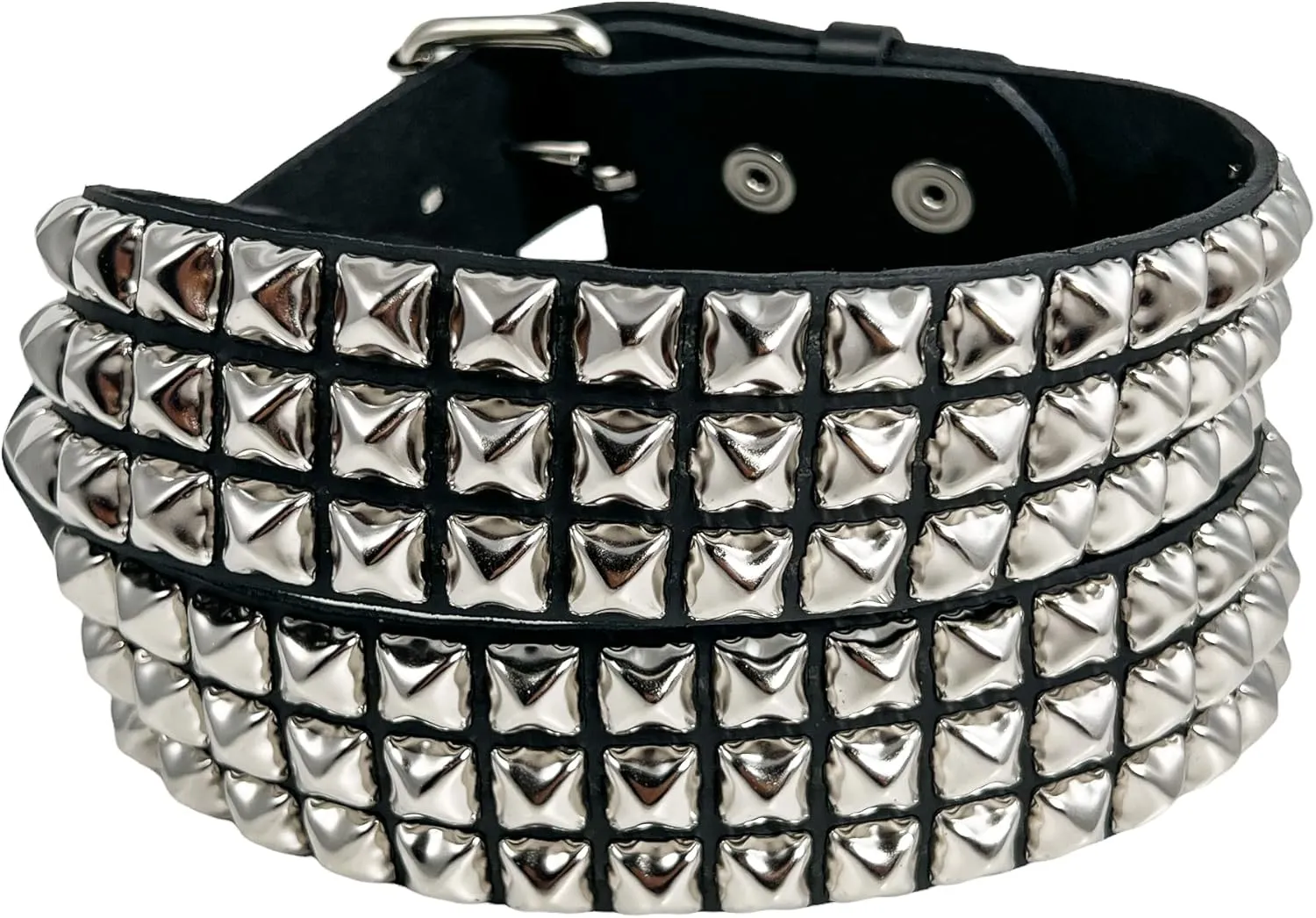 Three Row Pyramid Stud Belt Made In USA Genuine Leather Punk Goth Thrash Metal
