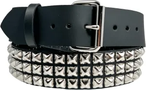 Three Row Pyramid Stud Belt Made In USA Genuine Leather Punk Goth Thrash Metal