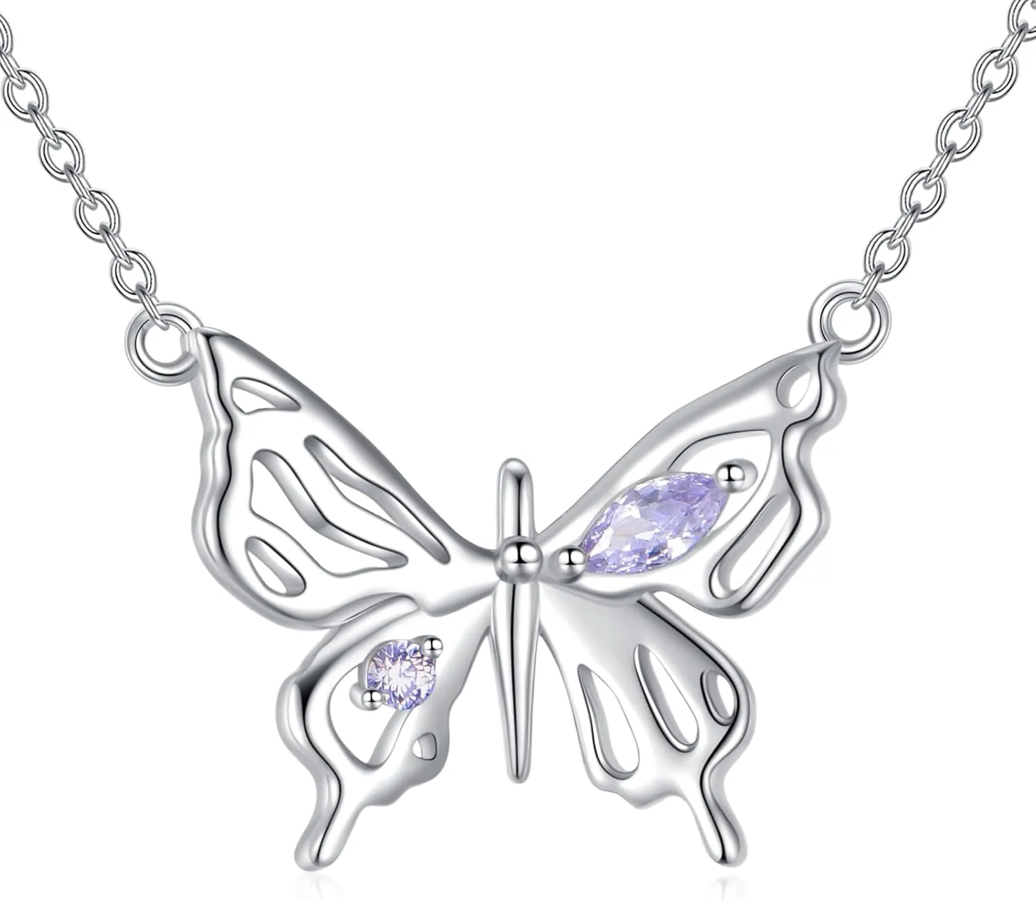 TIGER RIDER Butterfly With Purple Zircon 925 Sterling Silver Necklace Pendant Jewelry for Women Mother's Day Christmas