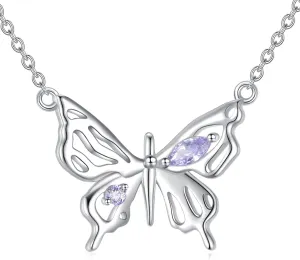 TIGER RIDER Butterfly With Purple Zircon 925 Sterling Silver Necklace Pendant Jewelry for Women Mother's Day Christmas