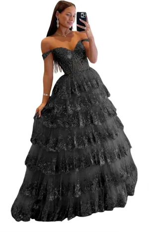 TIRAS Sweetheart Prom Dress Long with Slit Off Shoulder Lace Applique Evening Dress for Teens CM274