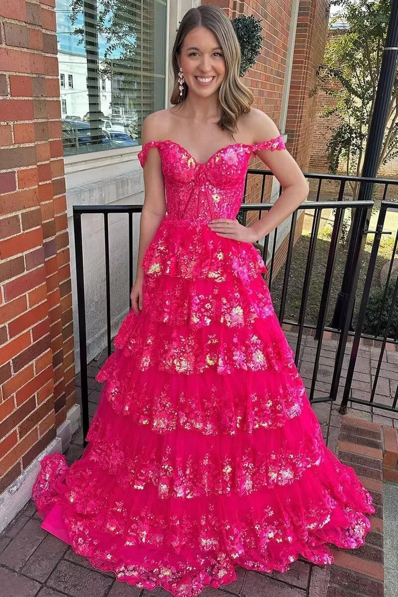 TIRAS Sweetheart Prom Dress Long with Slit Off Shoulder Lace Applique Evening Dress for Teens CM274