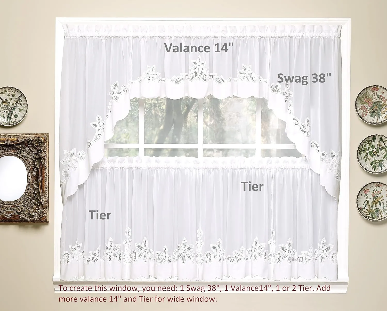 Today's Curtain Plymouth Classic Battenburg Applique Sheer Window Swag, 38-Inch, White