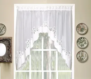 Today's Curtain Plymouth Classic Battenburg Applique Sheer Window Swag, 38-Inch, White