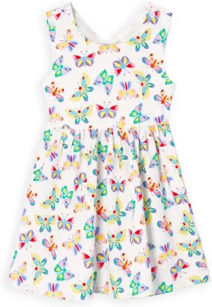 Toddler Girls Dresses Casual Back School Sleeveless Cross Straps Cutout Lined Elastic Waist Pattern Applique