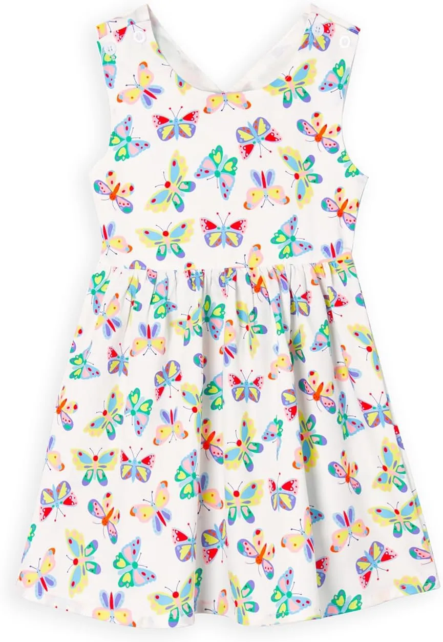 Toddler Girls Dresses Casual Back School Sleeveless Cross Straps Cutout Lined Elastic Waist Pattern Applique