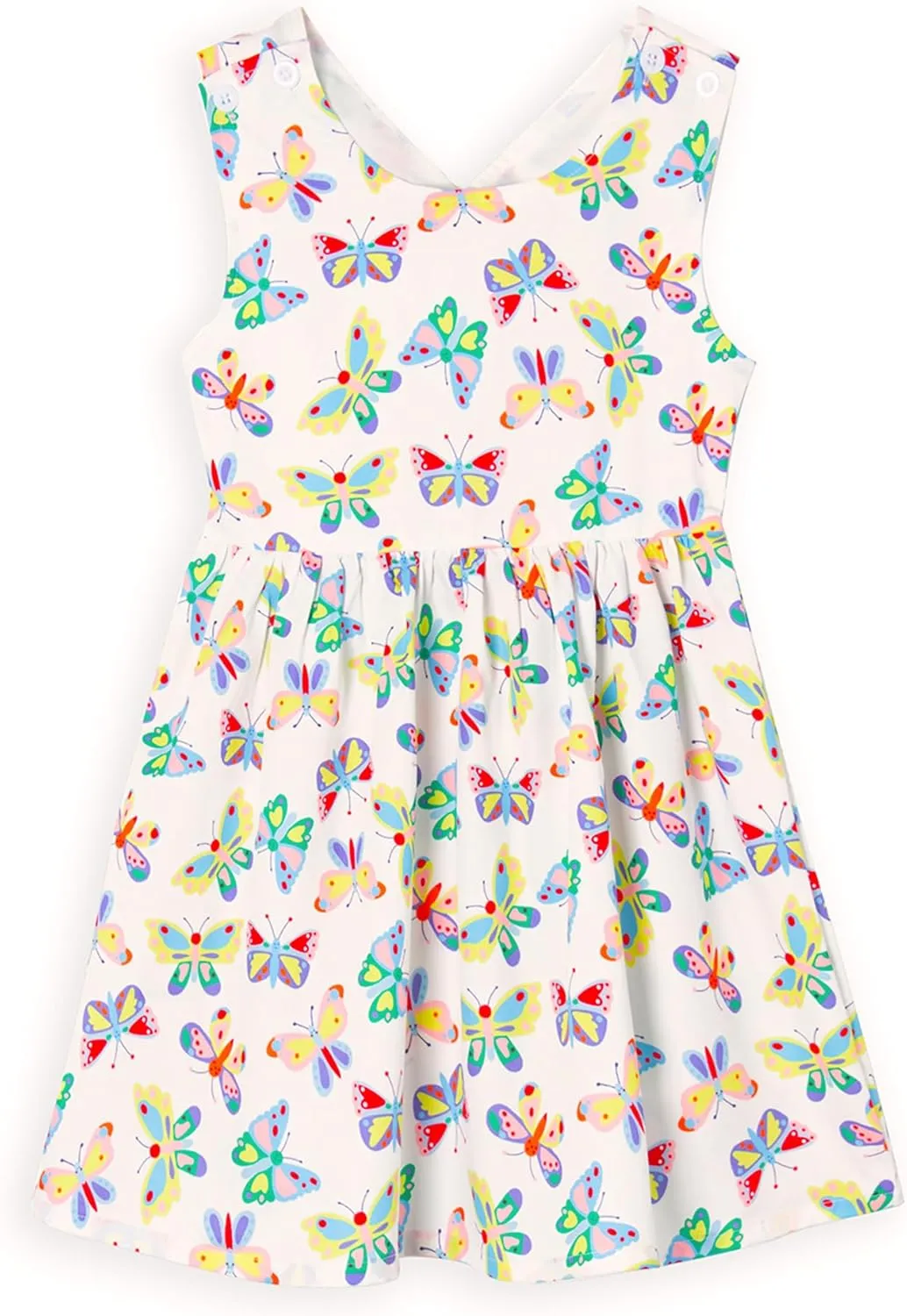 Toddler Girls Dresses Casual Back School Sleeveless Cross Straps Cutout Lined Elastic Waist Pattern Applique