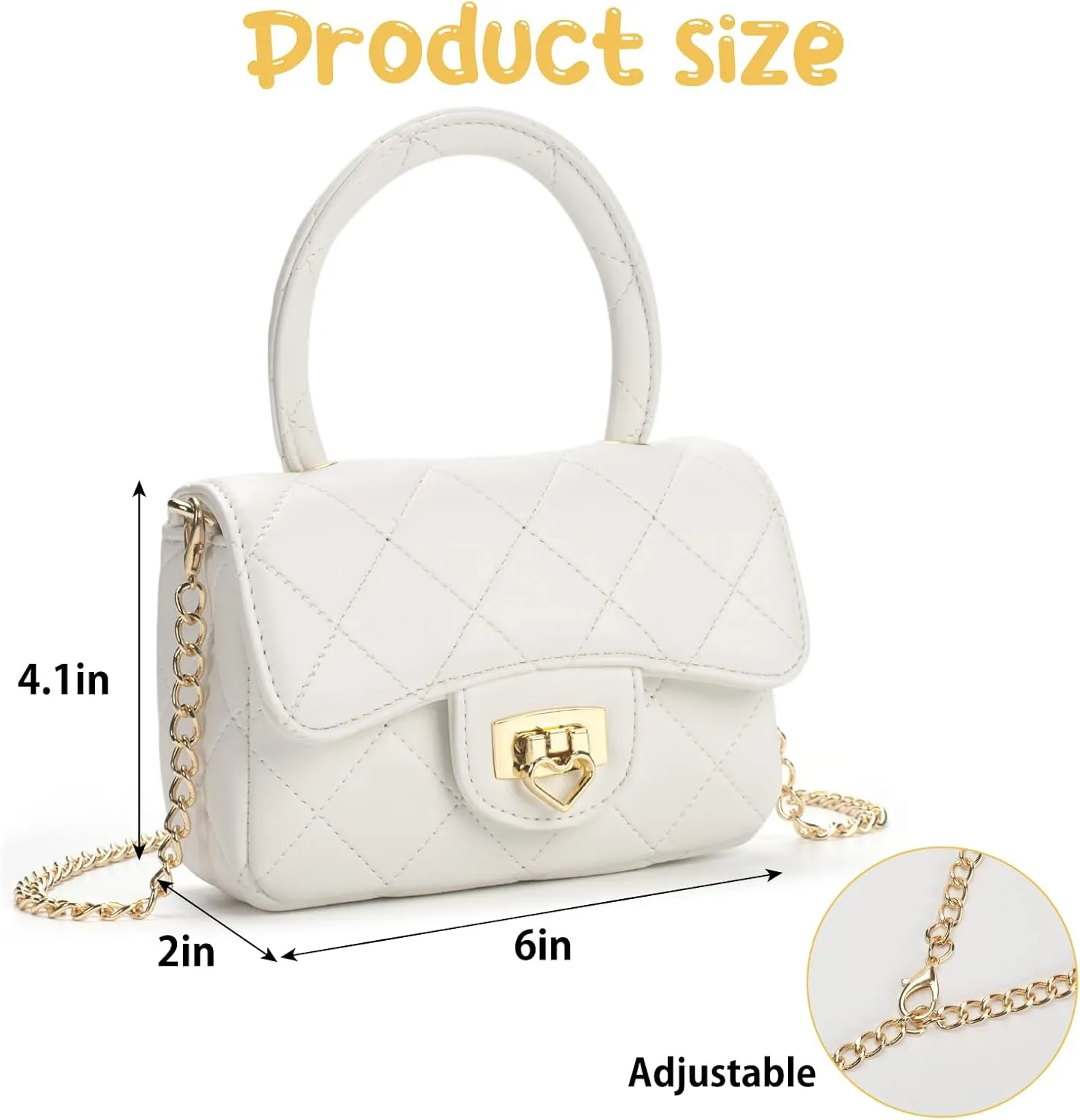 Toddler Purse for Girls Aged 2-12 - White Kids Crossbody Bag with Leather Handle - Girls Handbags Birthday Gifts for Kids