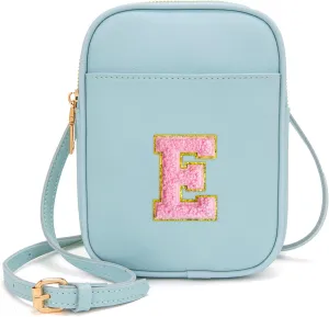 Toddler Purse Initial Crossbody Bags for Girls 3 Pockets PU Leather Cross Body Bag Crossbody Purse Handbag Personalized Preppy Teen Girl Gifts Trendy Stuff (Icing Blue E)