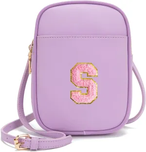 Toddler Purse Initial Crossbody Bags for Girls 3 Pockets PU Leather Cross Body Bag Crossbody Purse Handbag Personalized Preppy Teen Girl Gifts Trendy Stuff (Lavender S)