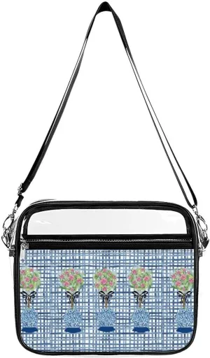 Topiary Blue Roses Ginger Jars Fashionable Transparent Crossbody Bag