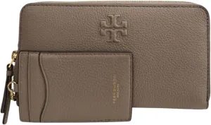 Tory Burch Women's 146471 Pebble Leather Thea Zip Around Continental Wallet With ID Card Case, (Gray Heron)