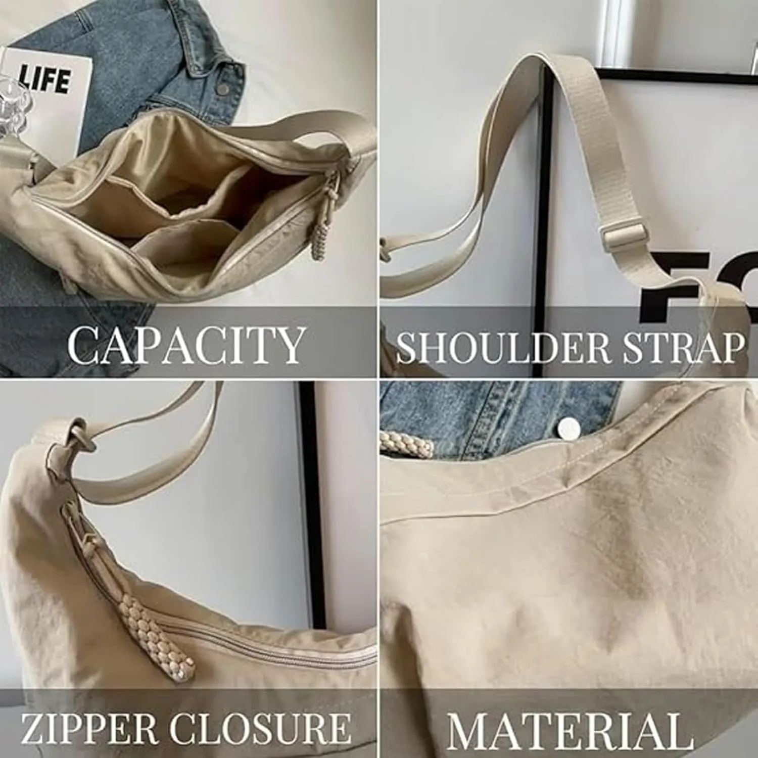 Toselfwith Women's Fashion Plain Color Nylon Crossbody Bag, Crossbody Bags for Women Travel with Adjustable Shoulder Straps