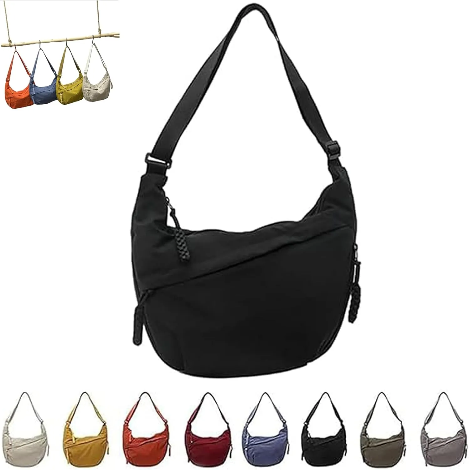 Toselfwith Women's Fashion Plain Color Nylon Crossbody Bag, Crossbody Bags for Women Travel with Adjustable Shoulder Straps