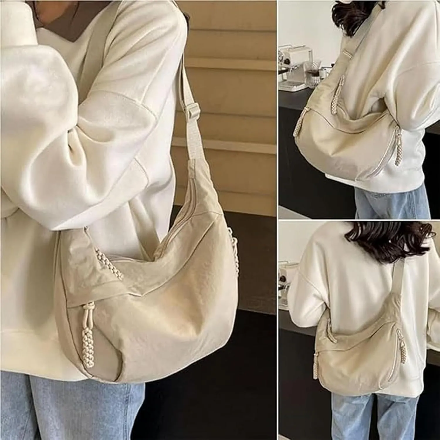Toselfwith Women's Fashion Plain Color Nylon Crossbody Bag, Crossbody Bags for Women Travel with Adjustable Shoulder Straps