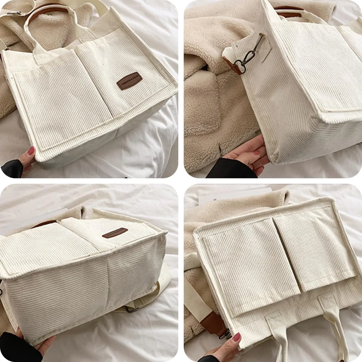 Tote Bag for Women Prite Corduroy Handbags Casual Hobo Messenger Bag Shoulder Bag with Multi-pocket