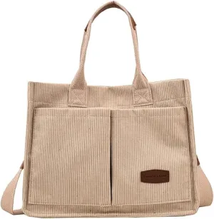 Tote Bag for Women Prite Corduroy Handbags Casual Hobo Messenger Bag Shoulder Bag with Multi-pocket