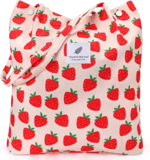 Tote Women Girls, Large Capacity Corduroy Reusable Grocery Shoulder Bag with Inner Pockets