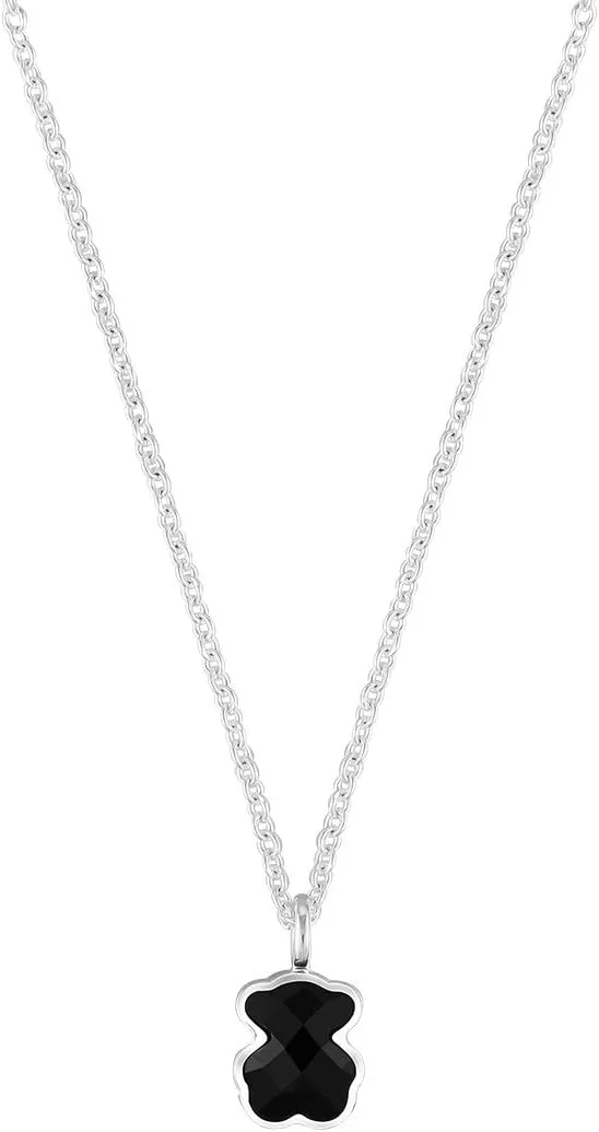 TOUS Bear Black Onyx Sterling Silver Pendant Necklace