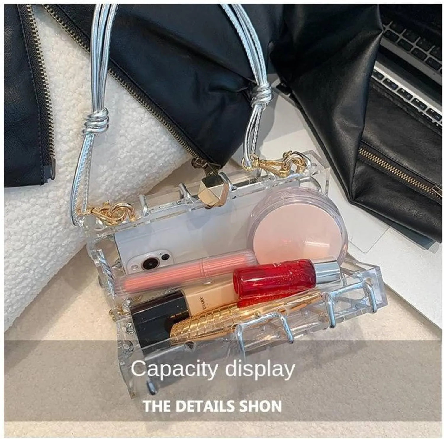 Transparent Knotted Handle Rhinestone Evening Acrylic Clutch Designer Shoulder Bag Luxury Wedding Party Bridal Purse