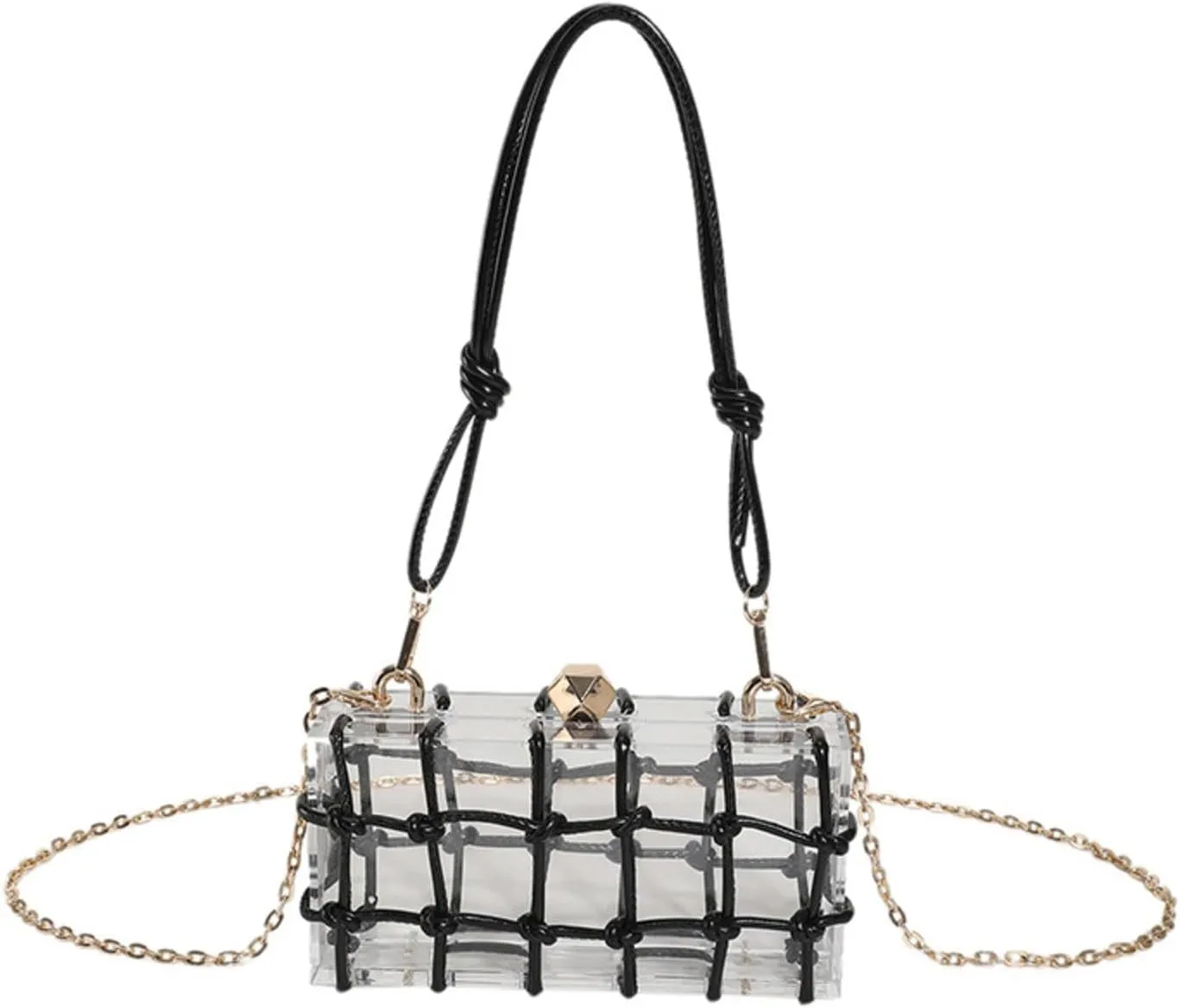 Transparent Knotted Handle Rhinestone Evening Acrylic Clutch Designer Shoulder Bag Luxury Wedding Party Bridal Purse