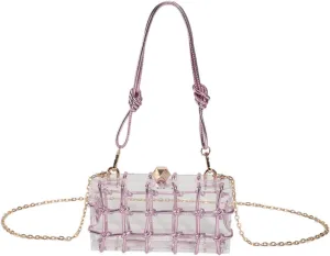 Transparent Knotted Handle Rhinestone Evening Acrylic Clutch Designer Shoulder Bag Luxury Wedding Party Bridal Purse