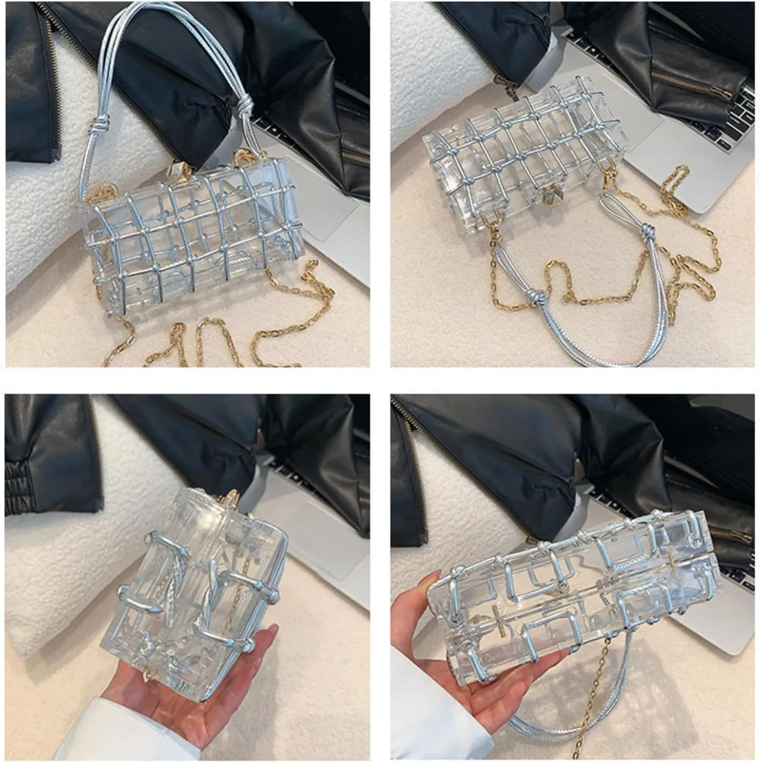 Transparent Knotted Handle Rhinestone Evening Acrylic Clutch Designer Shoulder Bag Luxury Wedding Party Bridal Purse