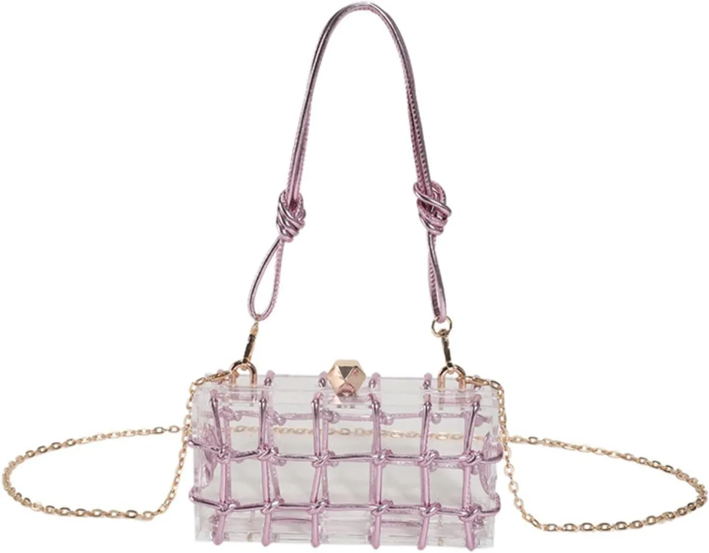 Transparent Knotted Handle Rhinestone Evening Acrylic Clutch Designer Shoulder Bag Luxury Wedding Party Bridal Purse