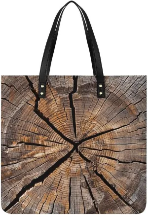 Tree Stump Wood Grain Leather Handbags Crossbody Bags for Women Trendy Vegan Purses Shoulder Handbags with Wide Shoulder Strap And Zipper