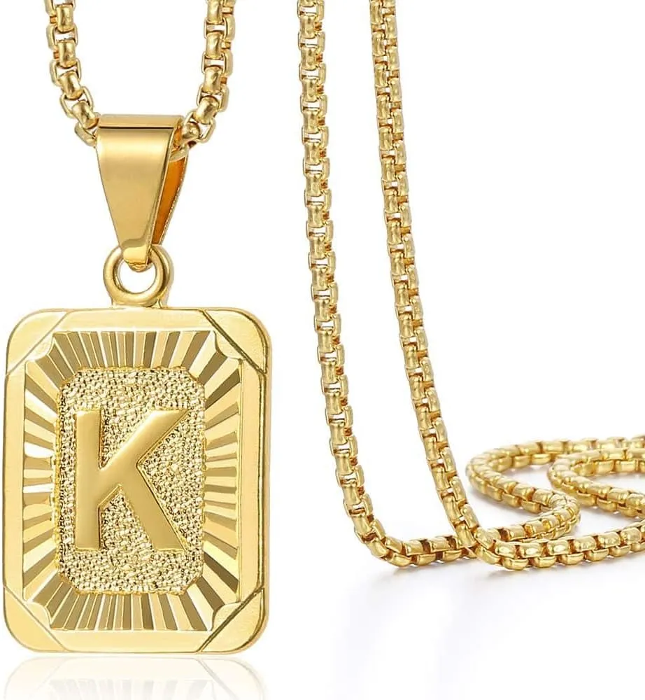 Trendsmax Initial A-Z Letter Pendant Necklace Mens Womens Capital Letter Yellow Gold Plated Stainless Steel Box Chain 22inch