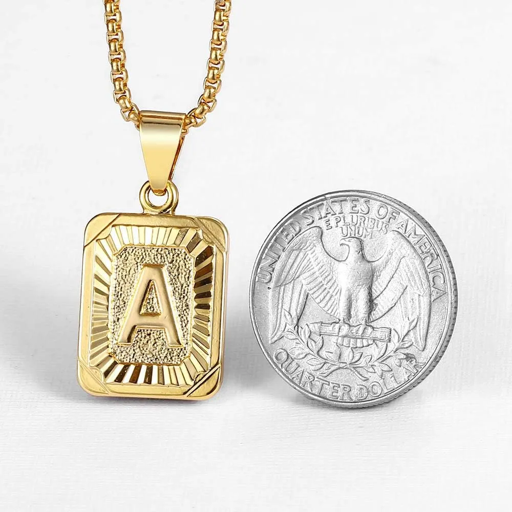 Trendsmax Initial A-Z Letter Pendant Necklace Mens Womens Capital Letter Yellow Gold Plated Stainless Steel Box Chain 22inch