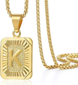 Trendsmax Initial A-Z Letter Pendant Necklace Mens Womens Capital Letter Yellow Gold Plated Stainless Steel Box Chain 22inch