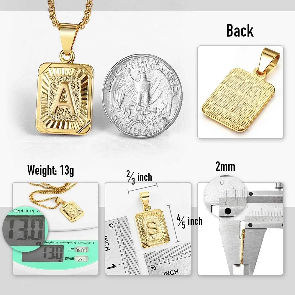 Trendsmax Initial A-Z Letter Pendant Necklace Mens Womens Capital Letter Yellow Gold Plated Stainless Steel Box Chain 22inch
