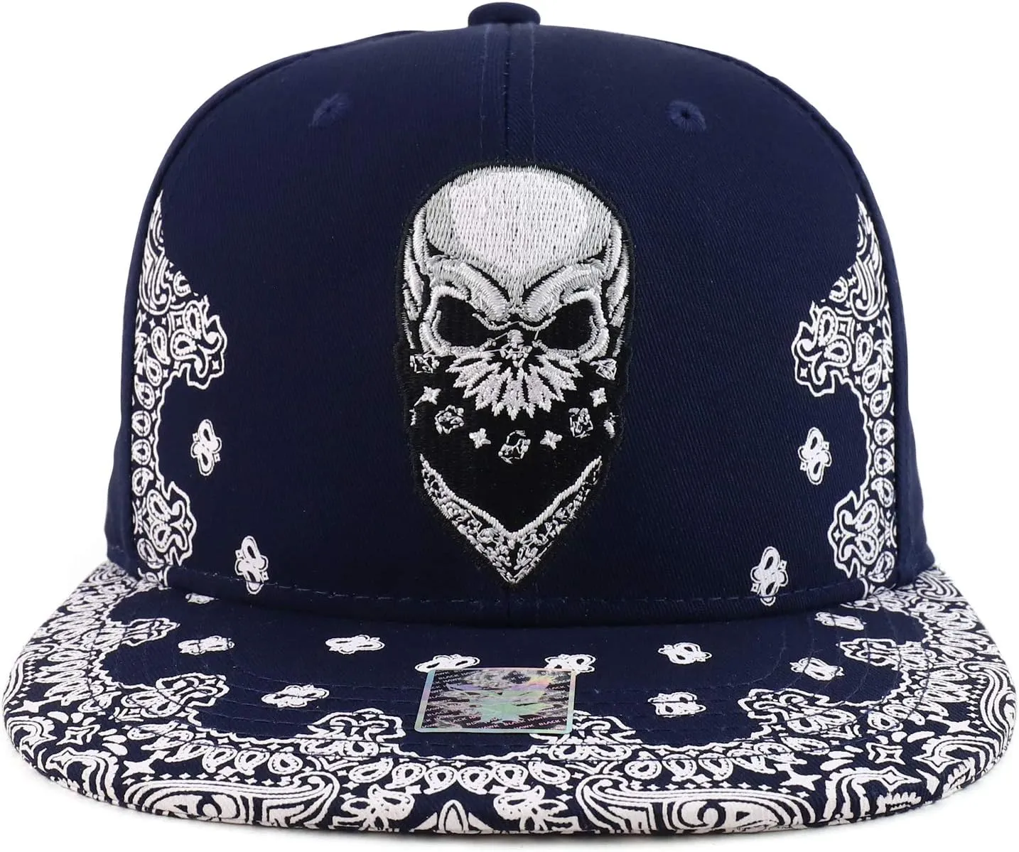 Trendy Apparel Shop Skull Bandana Embroidered Paisley Print Flatbill Cap