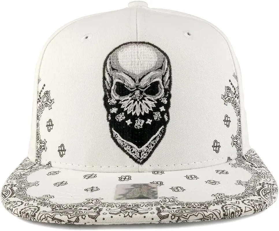 Trendy Apparel Shop Skull Bandana Embroidered Paisley Print Flatbill Cap
