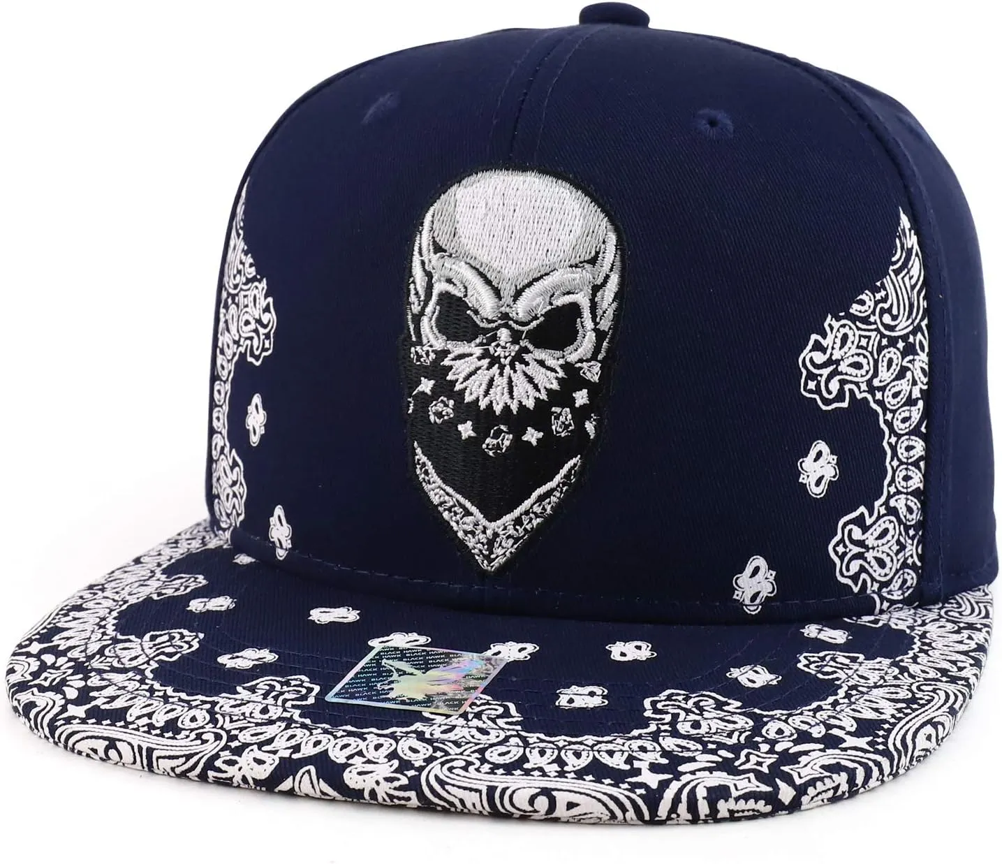 Trendy Apparel Shop Skull Bandana Embroidered Paisley Print Flatbill Cap