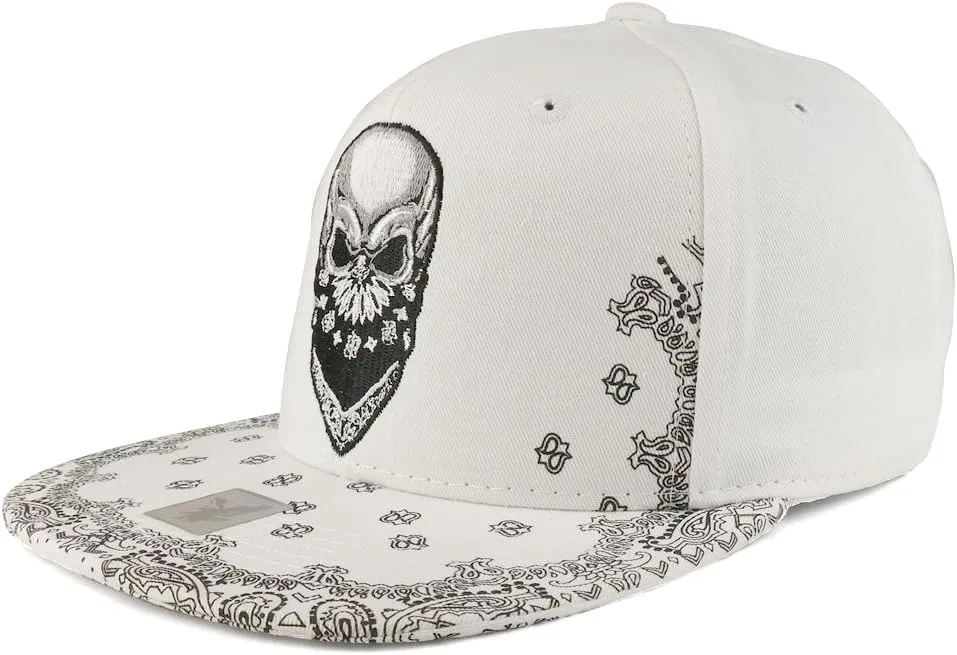 Trendy Apparel Shop Skull Bandana Embroidered Paisley Print Flatbill Cap