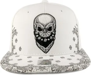 Trendy Apparel Shop Skull Bandana Embroidered Paisley Print Flatbill Cap