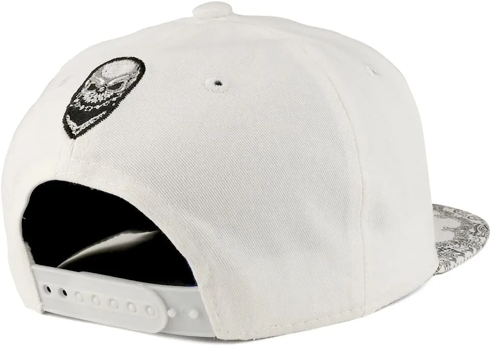 Trendy Apparel Shop Skull Bandana Embroidered Paisley Print Flatbill Cap