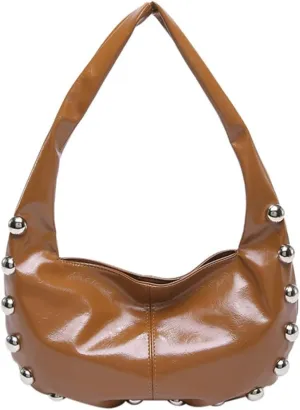 Trendy Studded Shoulder Bag For Women Vegan Leather Underarm Purse Y2K Womens Crescent Handbag Designer Punk Purse 2025