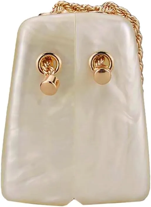 Trendy Women Acrylic Evening Clutch Box Retro Marble Handbag Chain Shoulder Bag for Wedding Prom Party