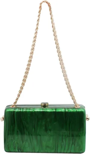 Trendy Women Acrylic Evening Clutch Box Retro Marble Handbag Chain Shoulder Bag for Wedding Prom Party