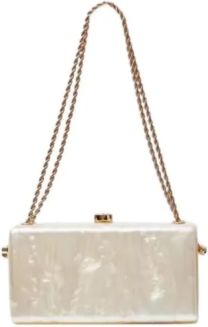 Trendy Women Acrylic Evening Clutch Box Retro Marble Handbag Chain Shoulder Bag for Wedding Prom Party