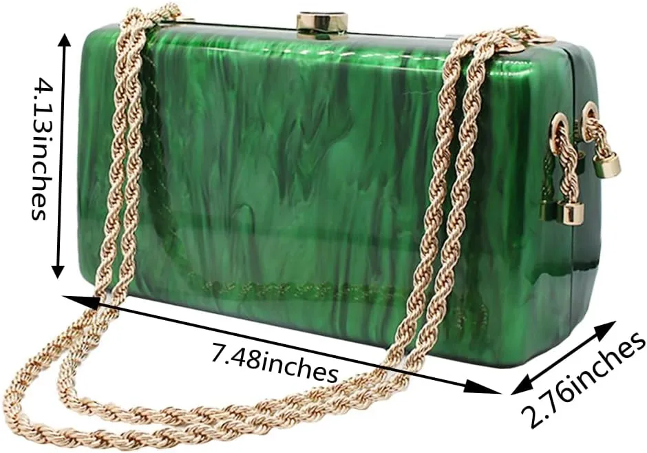 Trendy Women Acrylic Evening Clutch Box Retro Marble Handbag Chain Shoulder Bag for Wedding Prom Party