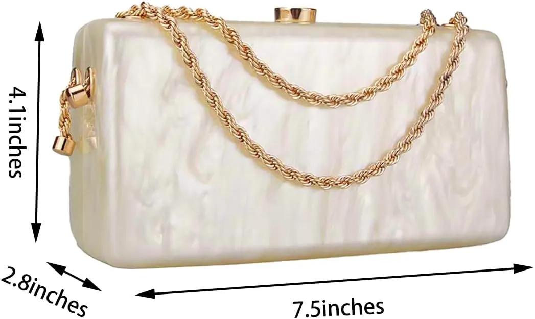 Trendy Women Acrylic Evening Clutch Box Retro Marble Handbag Chain Shoulder Bag for Wedding Prom Party
